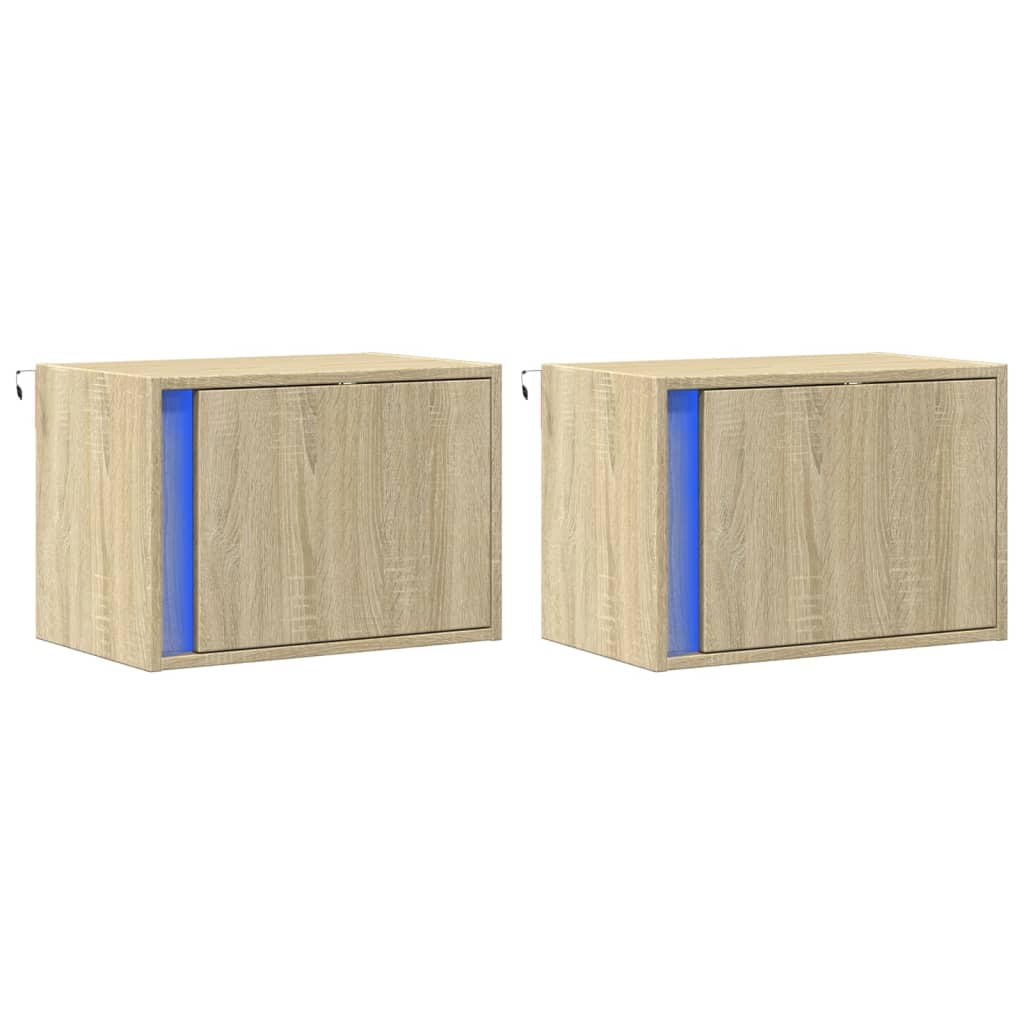 Nachtkastjes met LED wandgemonteerd 2 st sonoma eikenkleurig