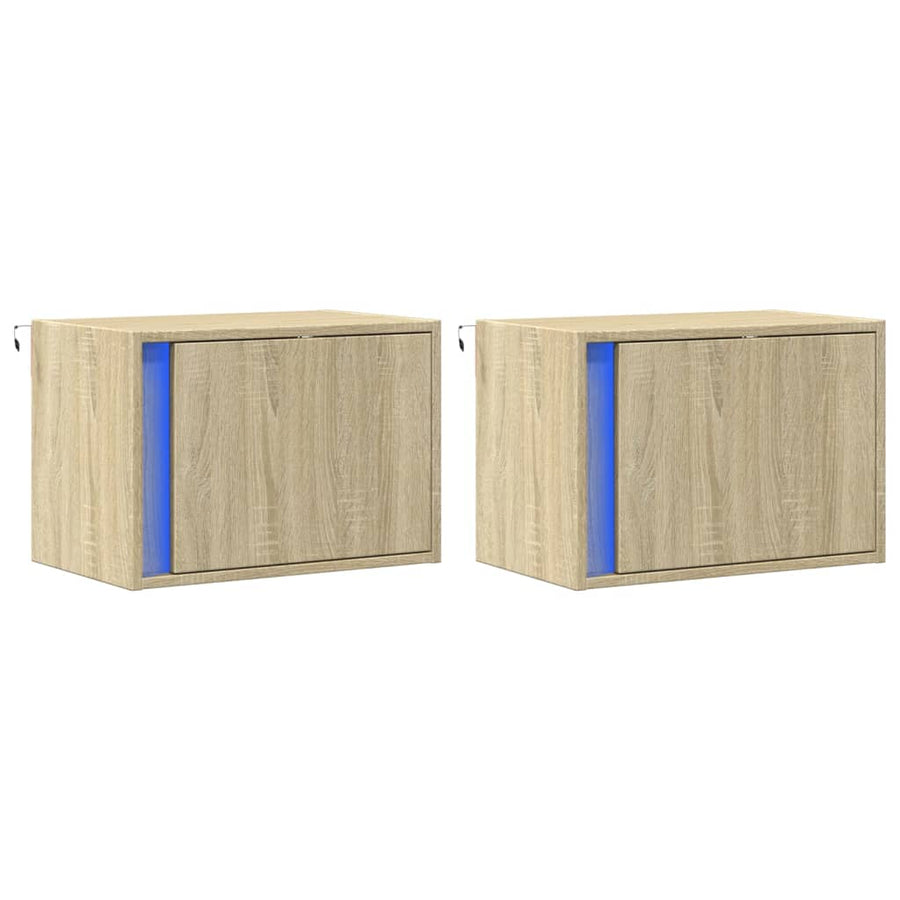 Nachtkastjes met LED wandgemonteerd 2 st sonoma eikenkleurig