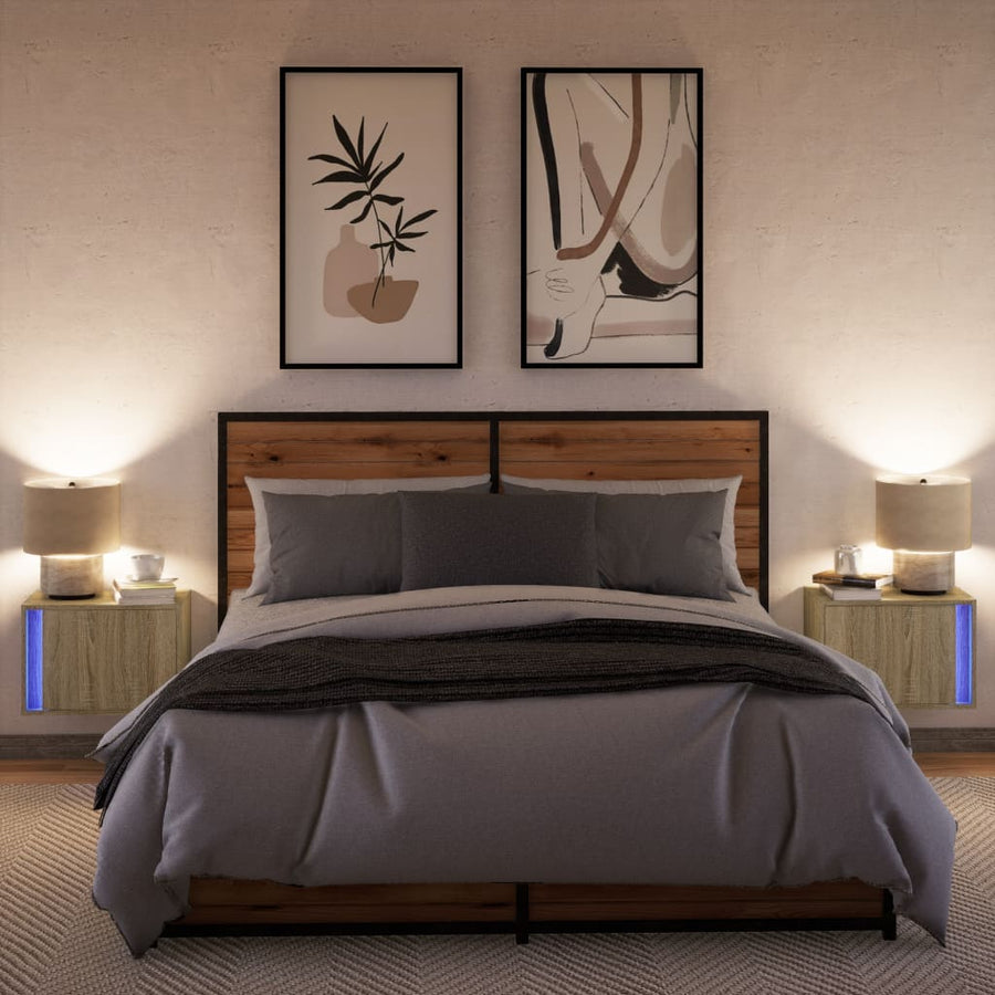 Nachtkastjes met LED wandgemonteerd 2 st sonoma eikenkleurig