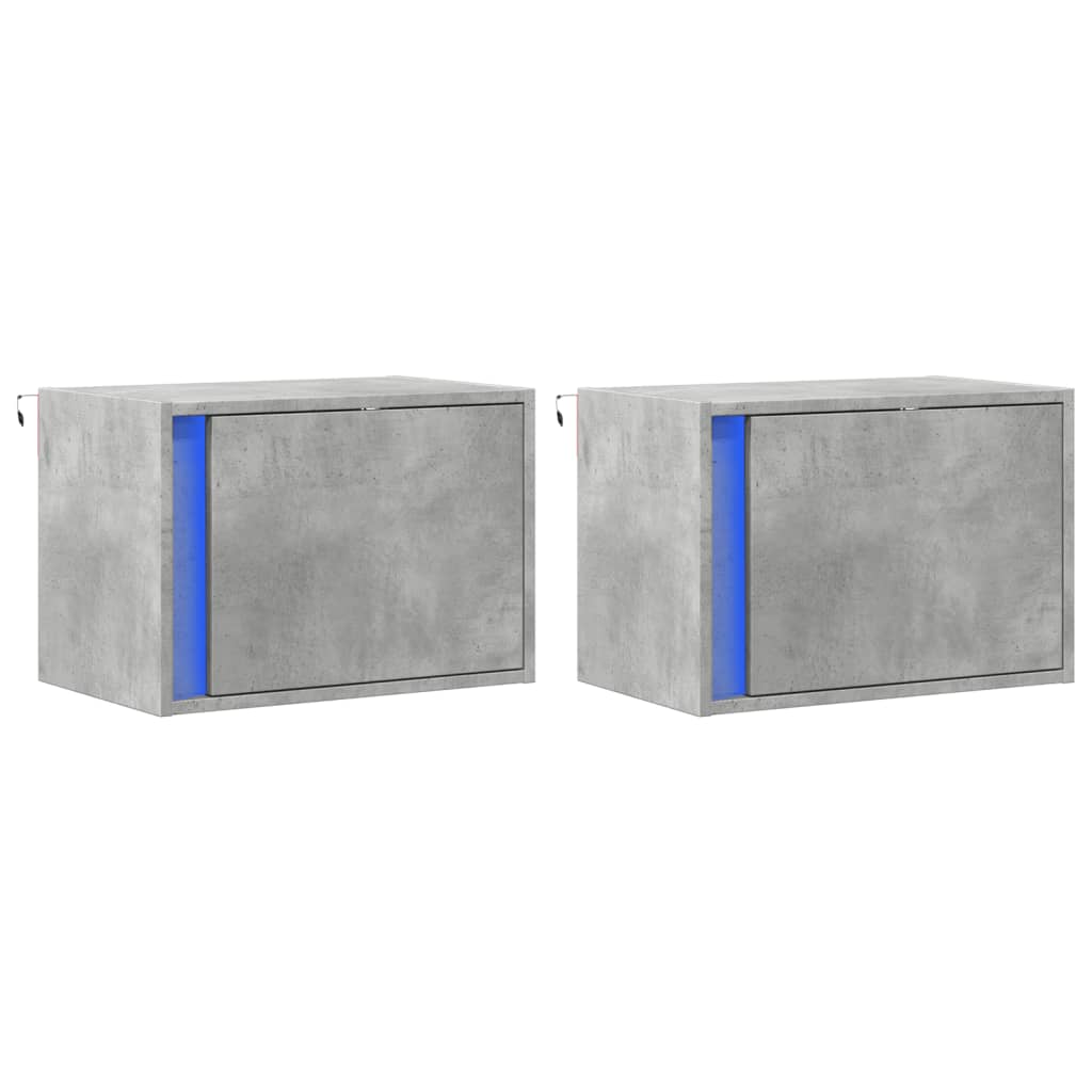 Nachtkastjes met LED's 2 st wandgemonteerd betongrijs