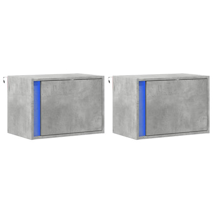 Nachtkastjes met LED's 2 st wandgemonteerd betongrijs