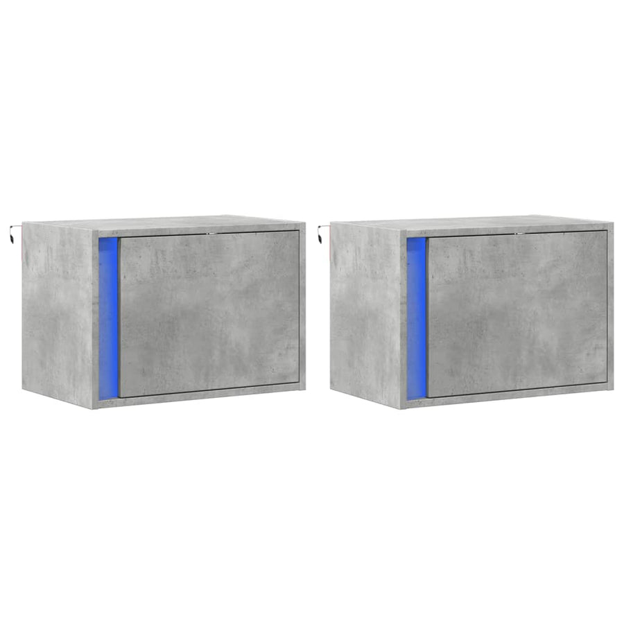 Nachtkastjes met LED's 2 st wandgemonteerd betongrijs
