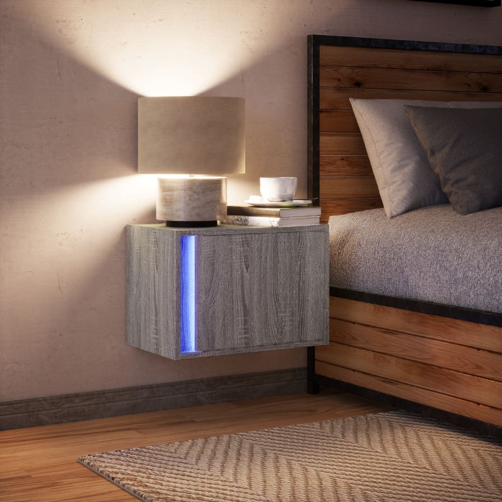 Nachtkastje met LED's wandgemonteerd grijs sonoma eikenkleurig