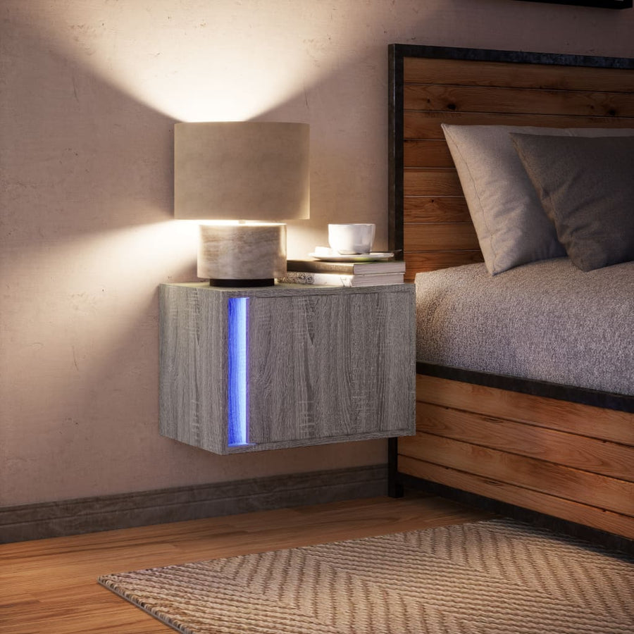 Nachtkastje met LED's wandgemonteerd grijs sonoma eikenkleurig