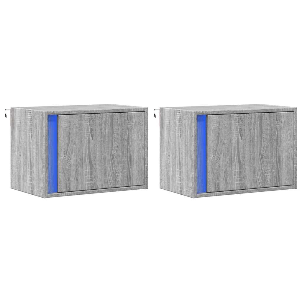Nachtkastjes met LED's 2 st wandgemonteerd grijs sonoma eiken