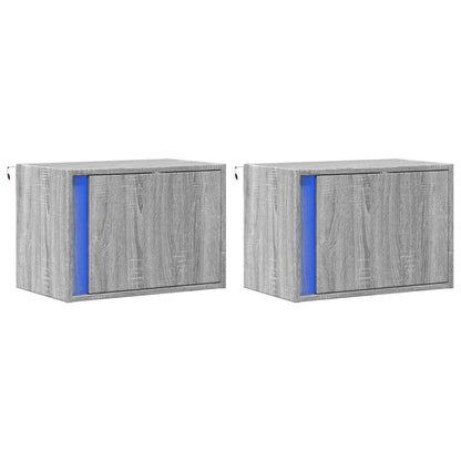 Nachtkastjes met LED's 2 st wandgemonteerd grijs sonoma eiken