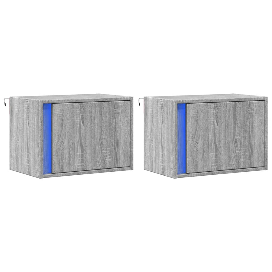 Nachtkastjes met LED's 2 st wandgemonteerd grijs sonoma eiken