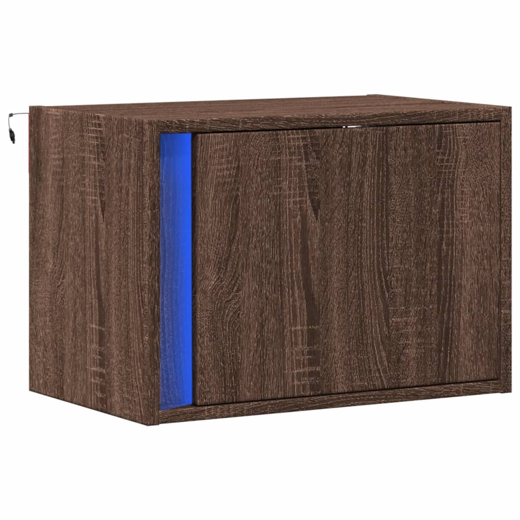 Nachtkastje met LED's wandgemonteerd bruin eikenkleur