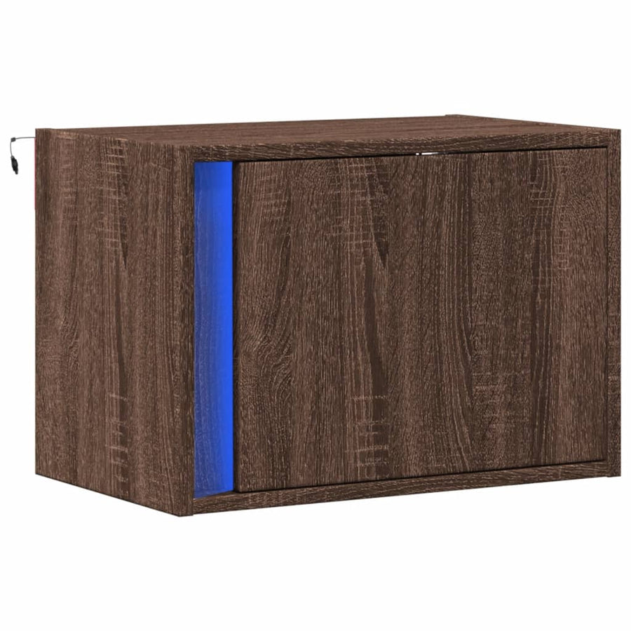 Nachtkastje met LED's wandgemonteerd bruin eikenkleur