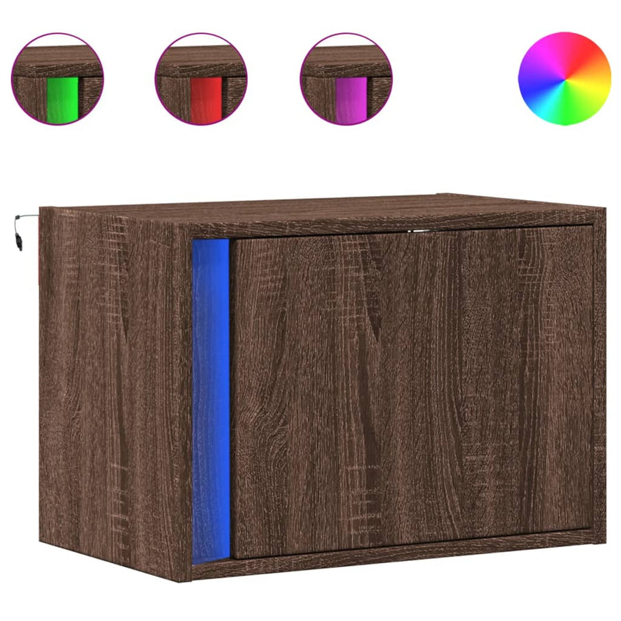 Nachtkastjes met LED's 2 st wandgemonteerd bruin eikenkleur