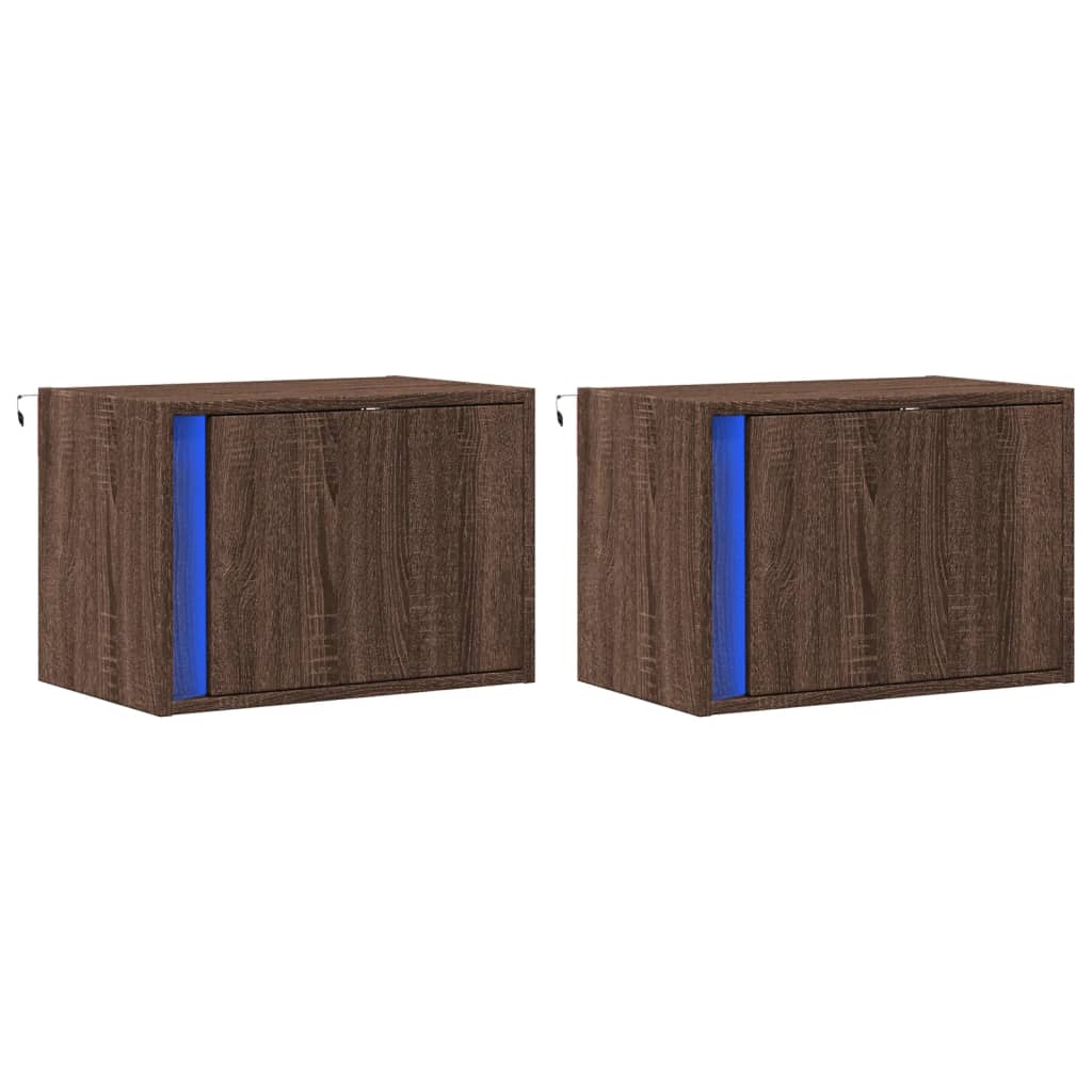Nachtkastjes met LED's 2 st wandgemonteerd bruin eikenkleur