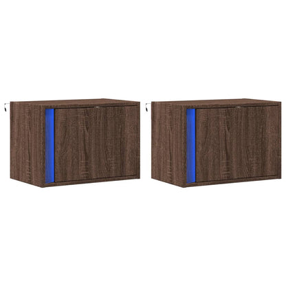 Nachtkastjes met LED's 2 st wandgemonteerd bruin eikenkleur
