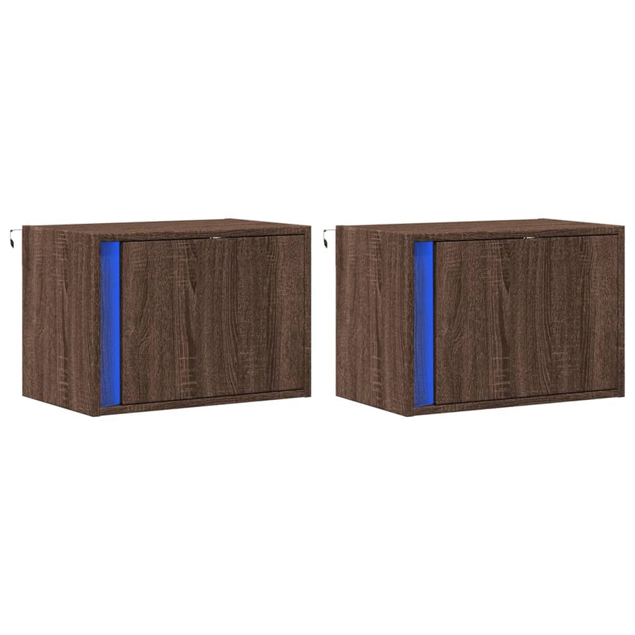 Nachtkastjes met LED's 2 st wandgemonteerd bruin eikenkleur