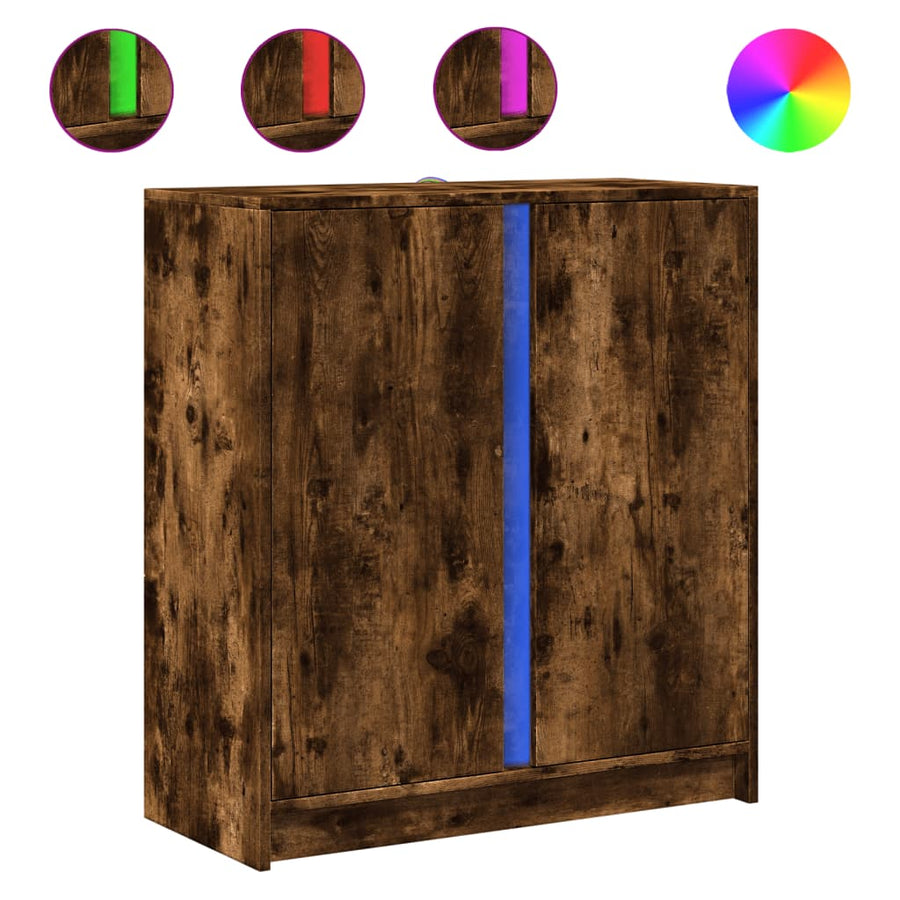 Dressoir met LED 77x34x85 cm bewerkt hout gerookt eikenkleurig