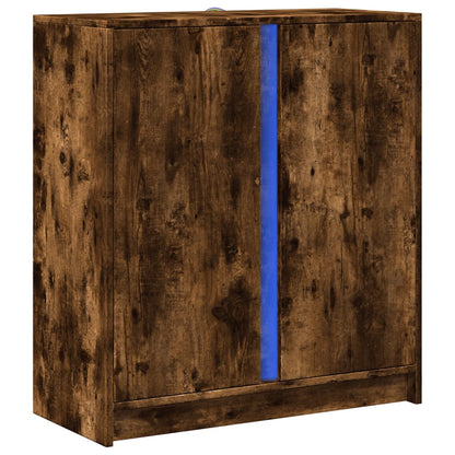 Dressoir met LED 77x34x85 cm bewerkt hout gerookt eikenkleurig