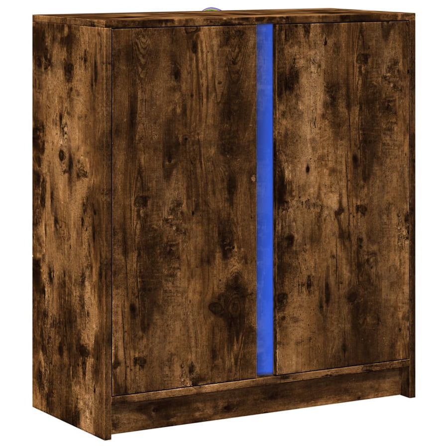 Dressoir met LED 77x34x85 cm bewerkt hout gerookt eikenkleurig