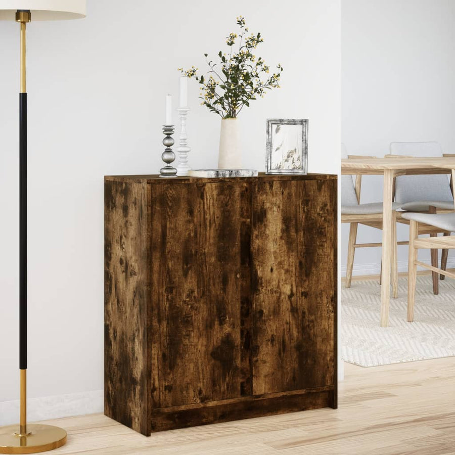 Dressoir met LED 77x34x85 cm bewerkt hout gerookt eikenkleurig
