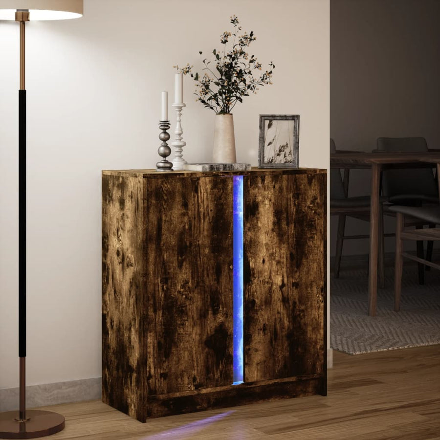 Dressoir met LED 77x34x85 cm bewerkt hout gerookt eikenkleurig