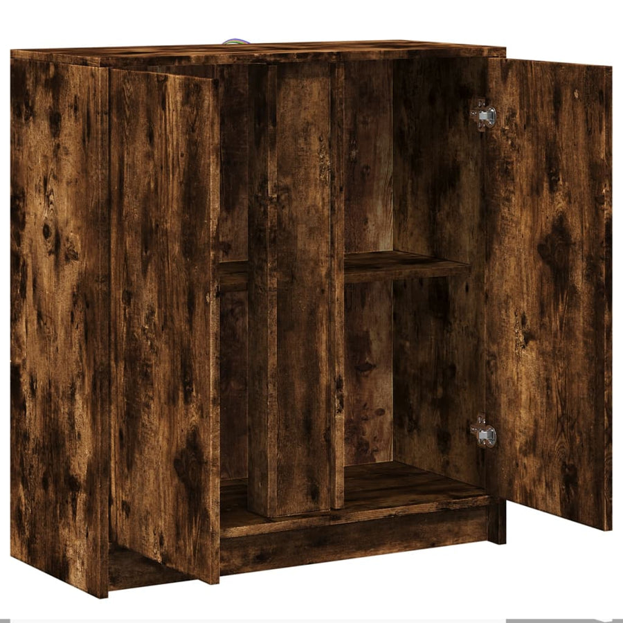 Dressoir met LED 77x34x85 cm bewerkt hout gerookt eikenkleurig