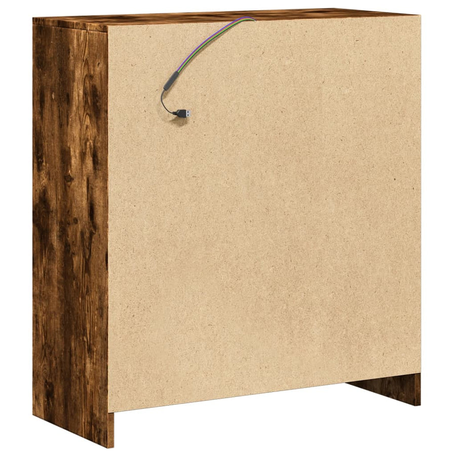 Dressoir met LED 77x34x85 cm bewerkt hout gerookt eikenkleurig
