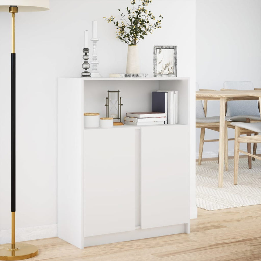 Dressoir met LED 77x34x100 cm bewerkt hout wit