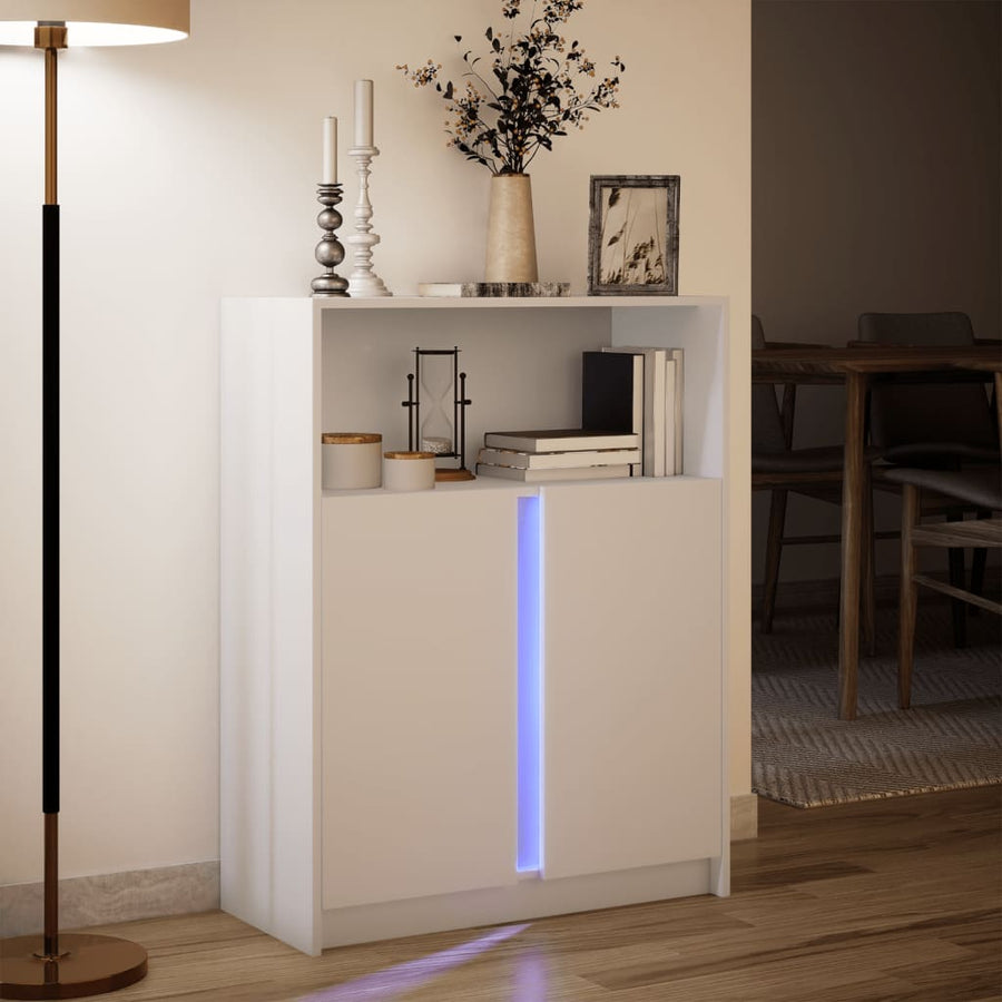 Dressoir met LED 77x34x100 cm bewerkt hout wit