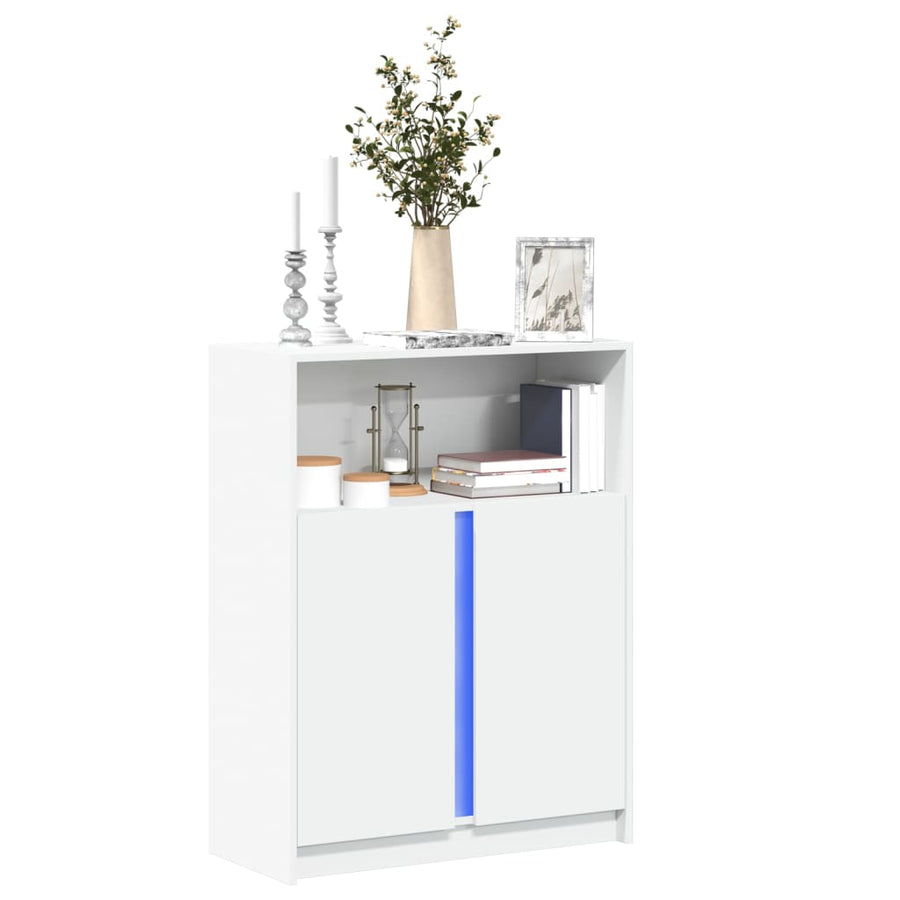 Dressoir met LED 77x34x100 cm bewerkt hout wit