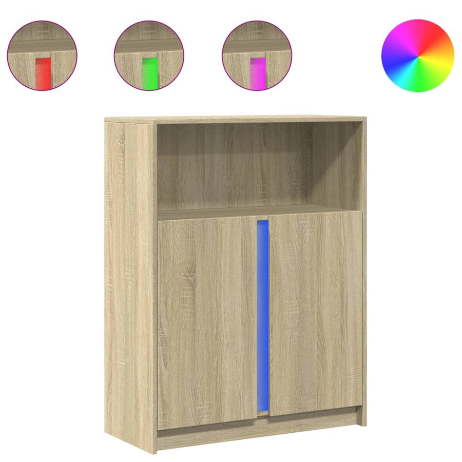 Dressoir met LED 77x34x100 cm bewerkt hout sonoma eikenkleurig