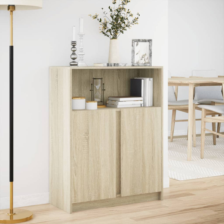 Dressoir met LED 77x34x100 cm bewerkt hout sonoma eikenkleurig
