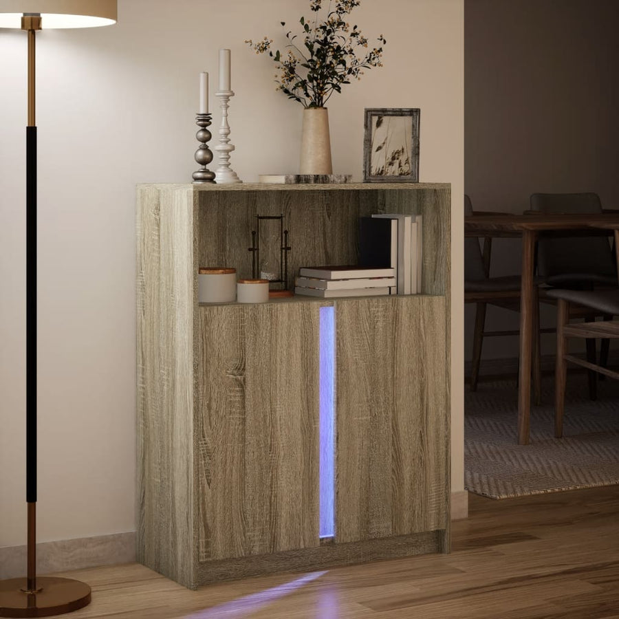 Dressoir met LED 77x34x100 cm bewerkt hout sonoma eikenkleurig