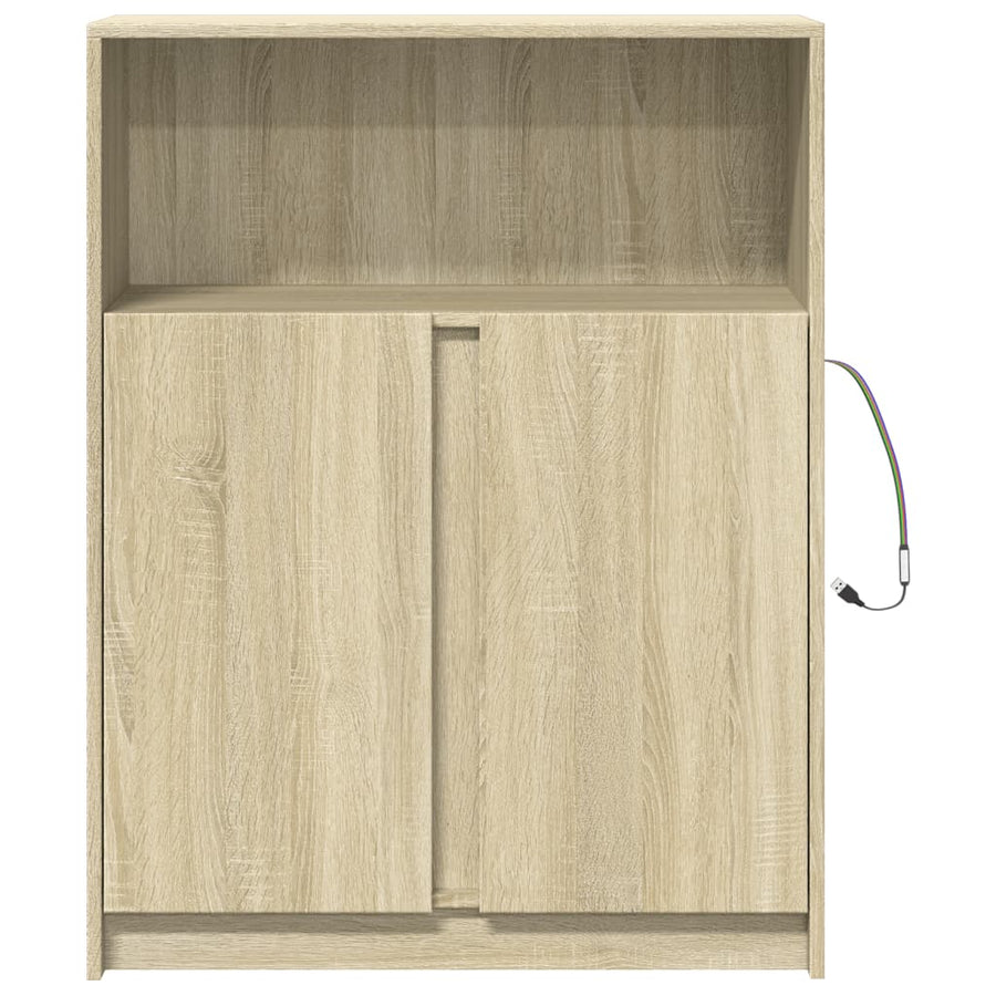 Dressoir met LED 77x34x100 cm bewerkt hout sonoma eikenkleurig