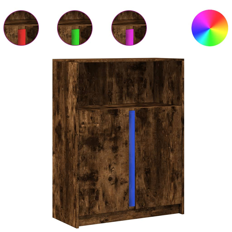 Dressoir met LED 77x34x100 cm bewerkt hout gerookt eikenkleurig