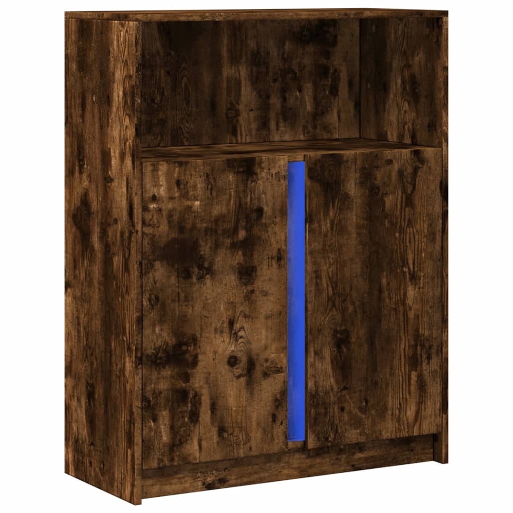 Dressoir met LED 77x34x100 cm bewerkt hout gerookt eikenkleurig