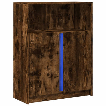 Dressoir met LED 77x34x100 cm bewerkt hout gerookt eikenkleurig