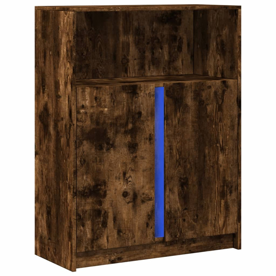 Dressoir met LED 77x34x100 cm bewerkt hout gerookt eikenkleurig