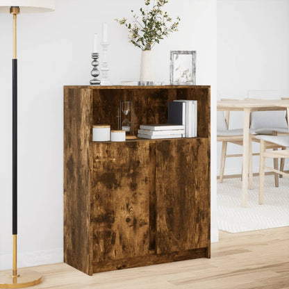 Dressoir met LED 77x34x100 cm bewerkt hout gerookt eikenkleurig