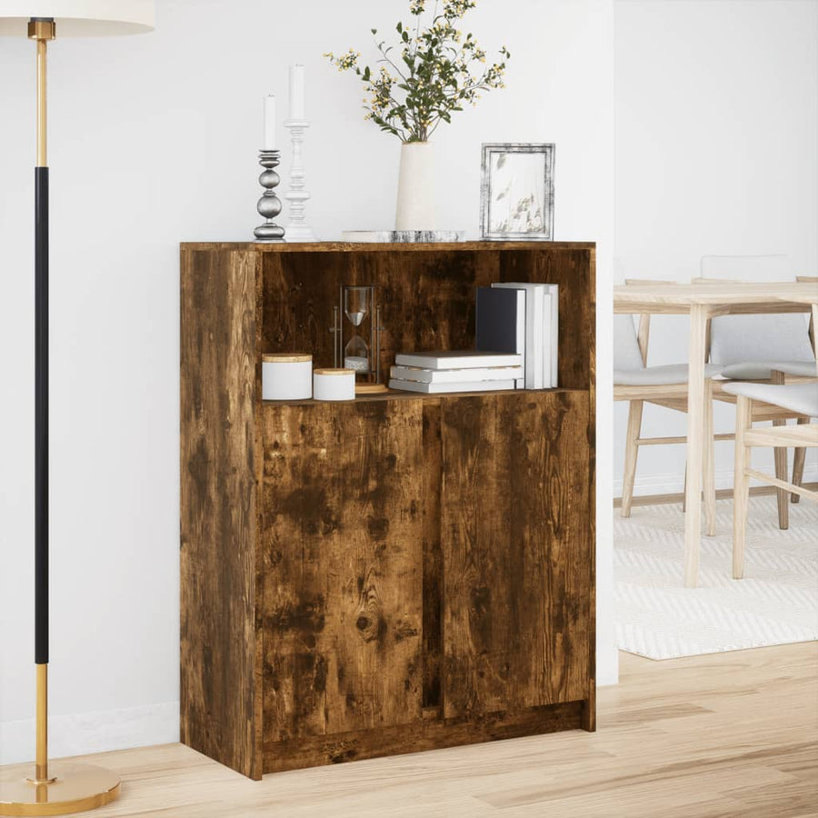 Dressoir met LED 77x34x100 cm bewerkt hout gerookt eikenkleurig