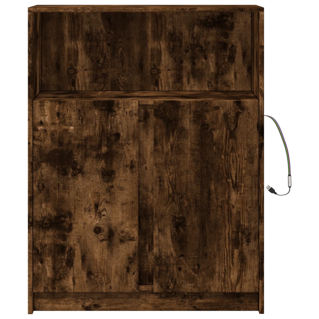 Dressoir met LED 77x34x100 cm bewerkt hout gerookt eikenkleurig
