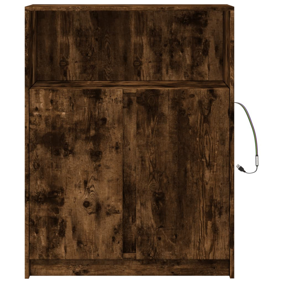 Dressoir met LED 77x34x100 cm bewerkt hout gerookt eikenkleurig