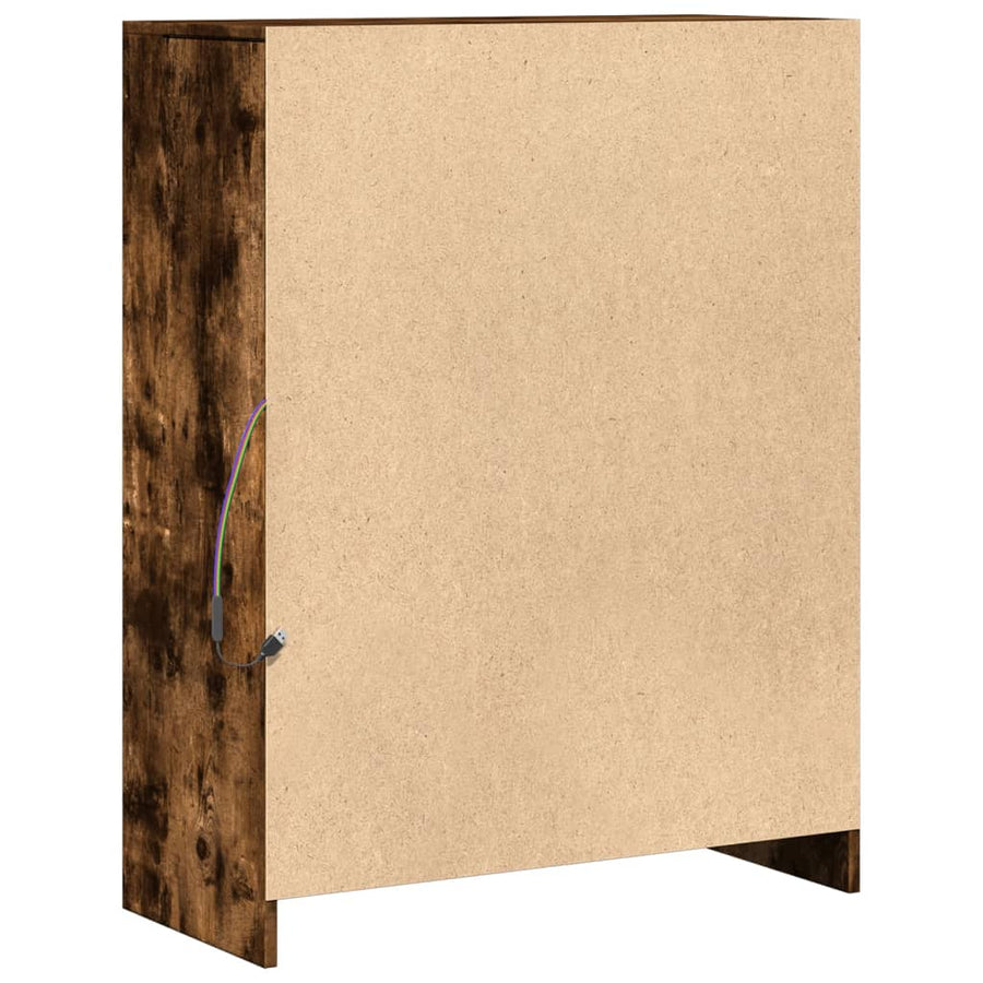 Dressoir met LED 77x34x100 cm bewerkt hout gerookt eikenkleurig