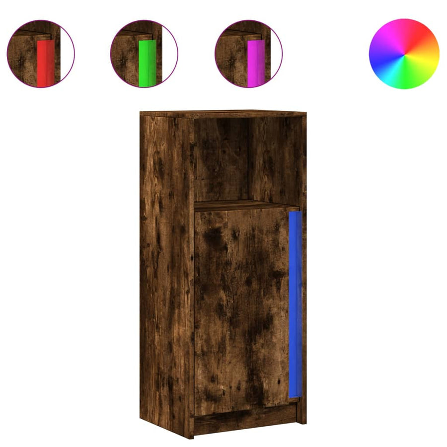 Dressoir met LED 42,5x34x100 cm bewerkt hout gerookt eikenkleur