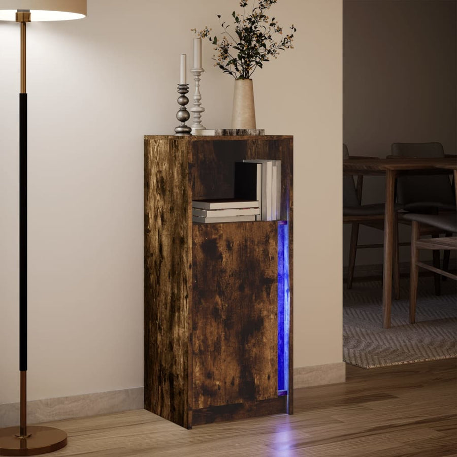 Dressoir met LED 42,5x34x100 cm bewerkt hout gerookt eikenkleur