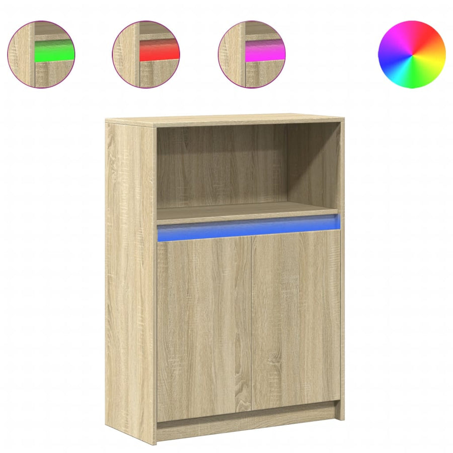 Dressoir met LED 72x34x100 cm bewerkt hout sonoma eikenkleurig
