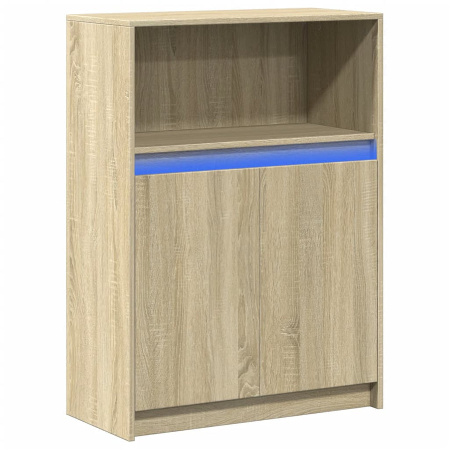 Dressoir met LED 72x34x100 cm bewerkt hout sonoma eikenkleurig