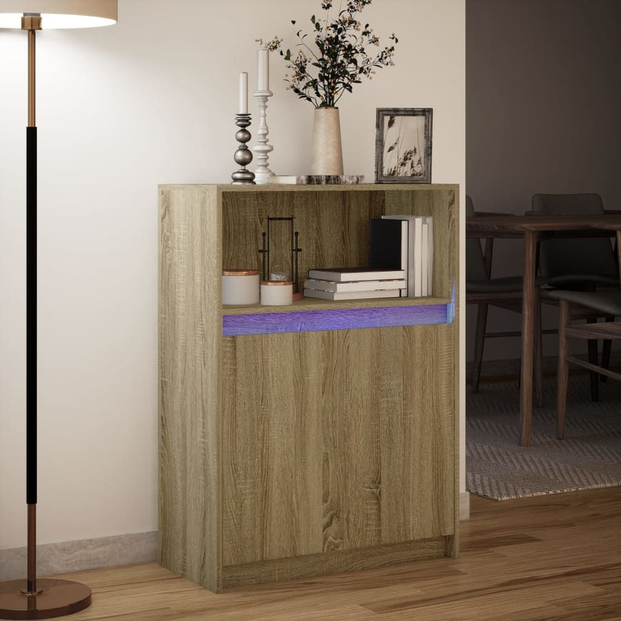 Dressoir met LED 72x34x100 cm bewerkt hout sonoma eikenkleurig