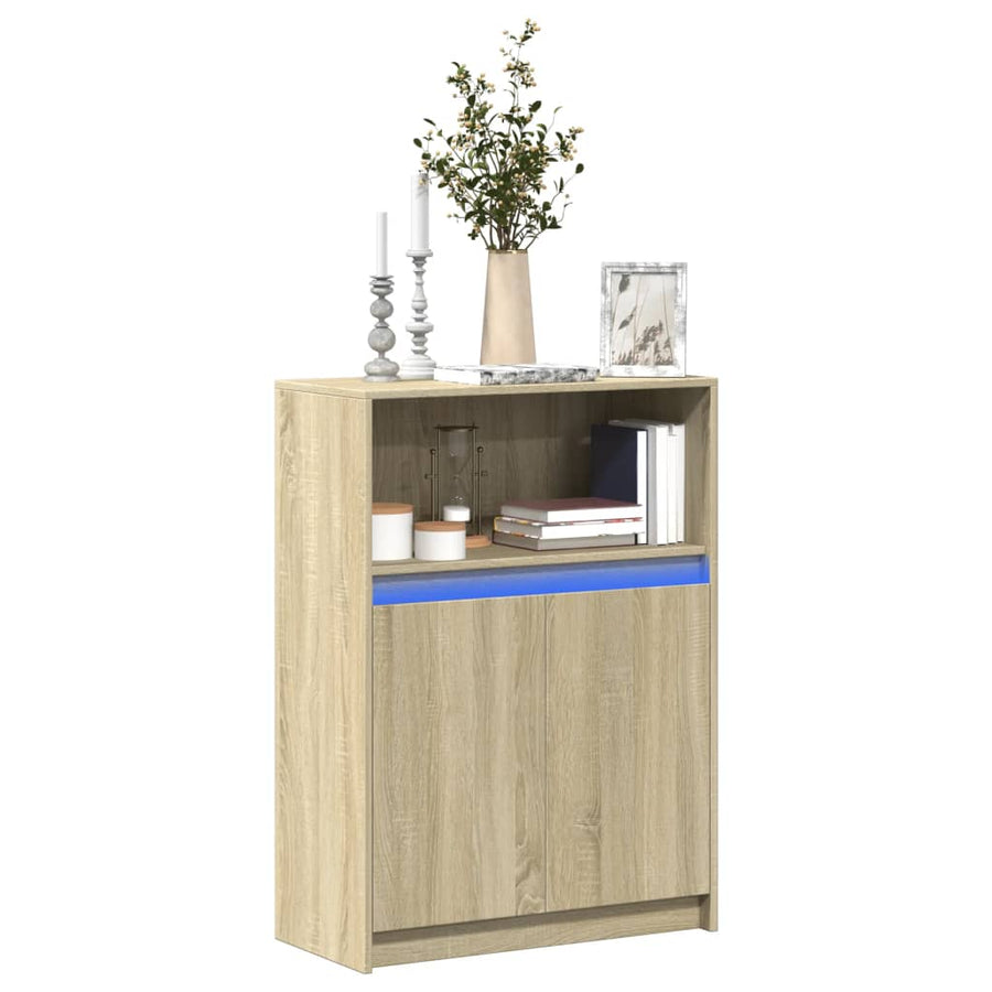 Dressoir met LED 72x34x100 cm bewerkt hout sonoma eikenkleurig