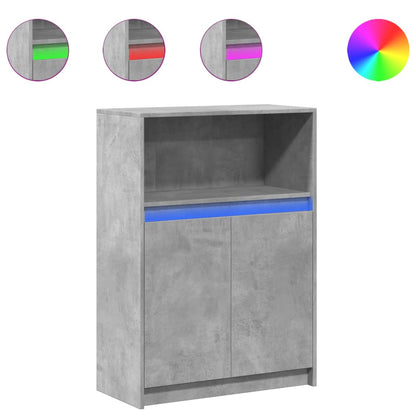Dressoir met LED 72x34x100 cm bewerkt hout betongrijs