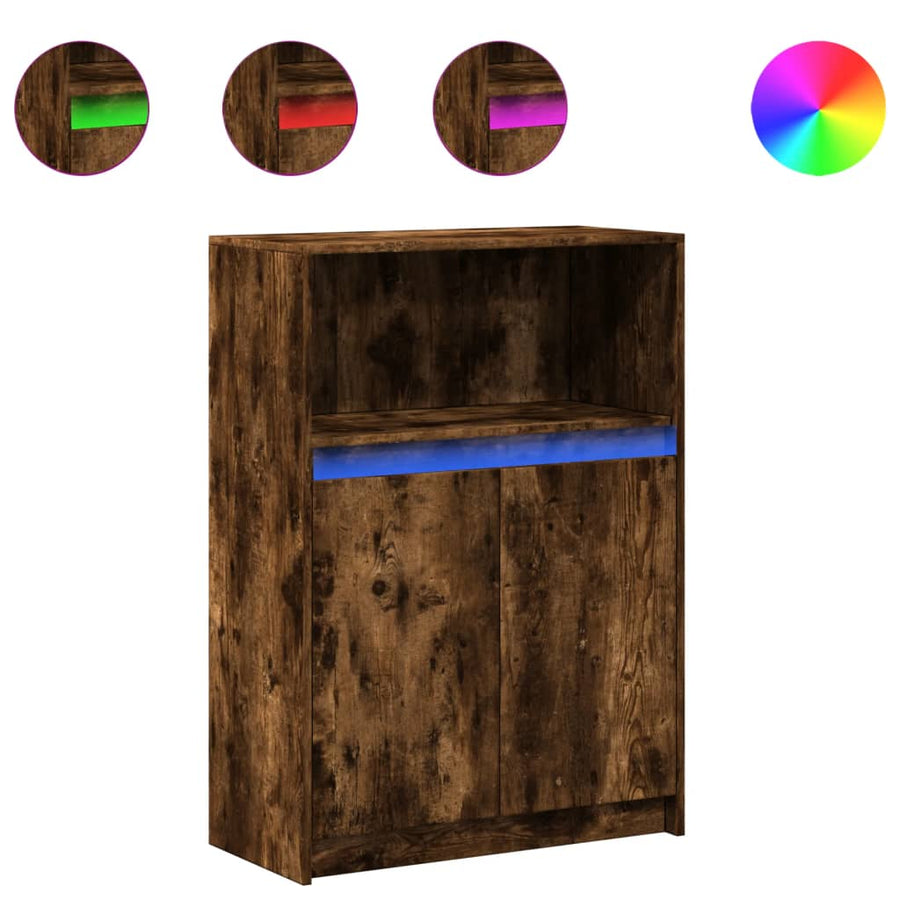 Dressoir met LED 72x34x100 cm bewerkt hout gerookt eikenkleurig