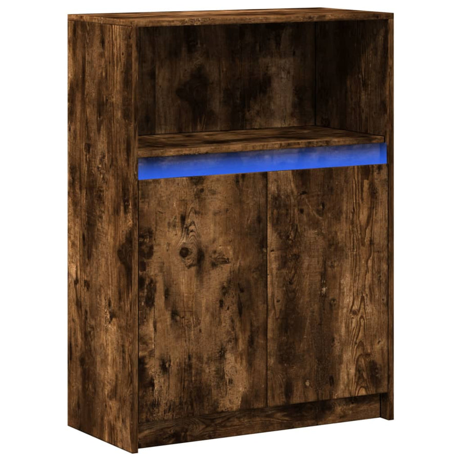 Dressoir met LED 72x34x100 cm bewerkt hout gerookt eikenkleurig