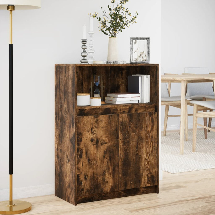 Dressoir met LED 72x34x100 cm bewerkt hout gerookt eikenkleurig